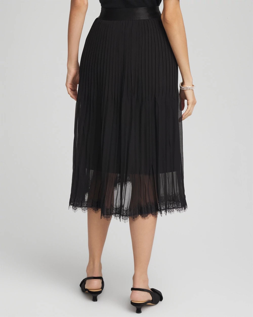 Pleated Lace Hem Midi Skirt