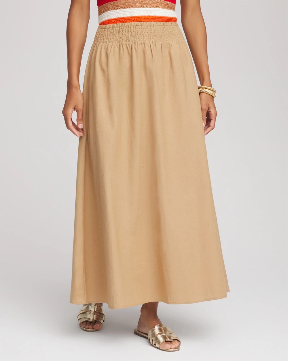Smocked Pull-On Midi Skirt