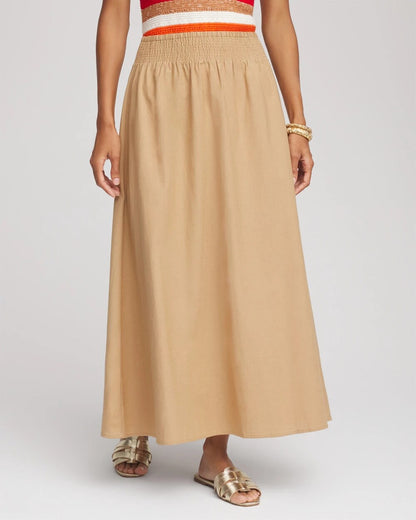 Smocked Pull-On Midi Skirt