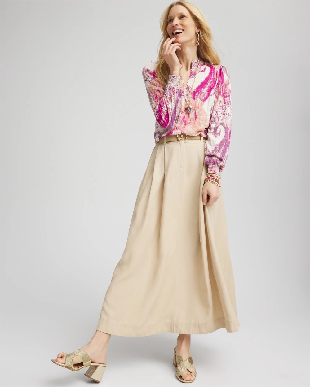 Pleated A-Line Midi Skirt