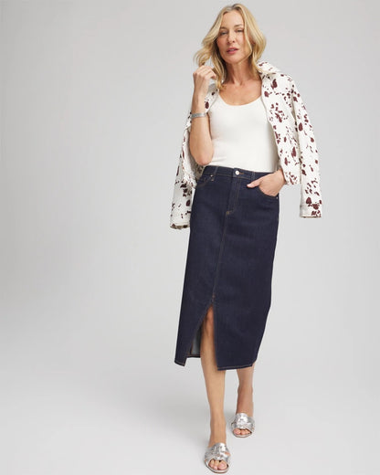 High-Rise Straight Stretch-Denim Skirt