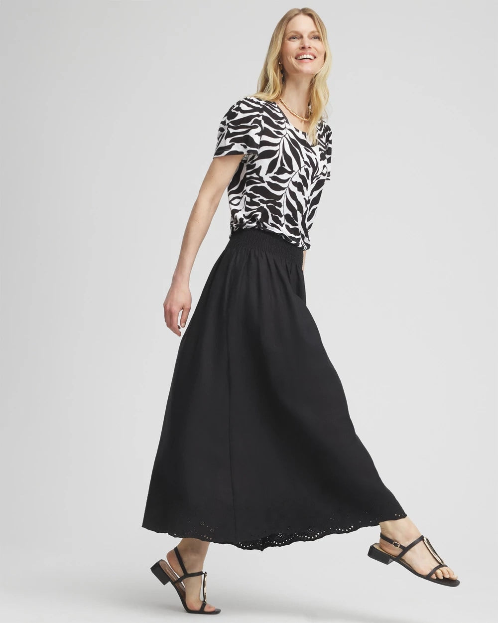 Linen Embroidered Scallop Hem Skirt