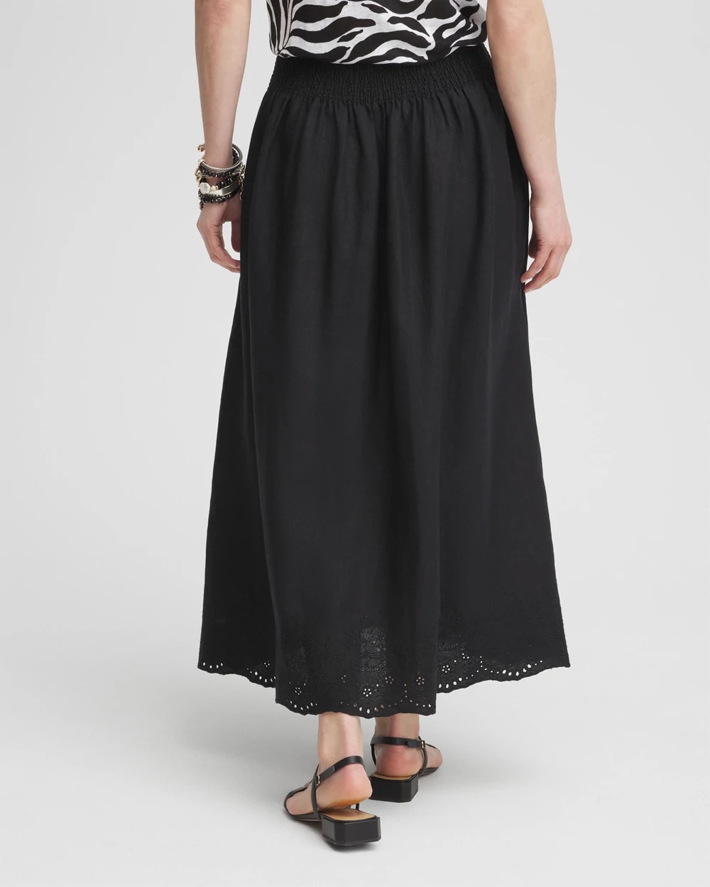 Linen Embroidered Scallop Hem Skirt