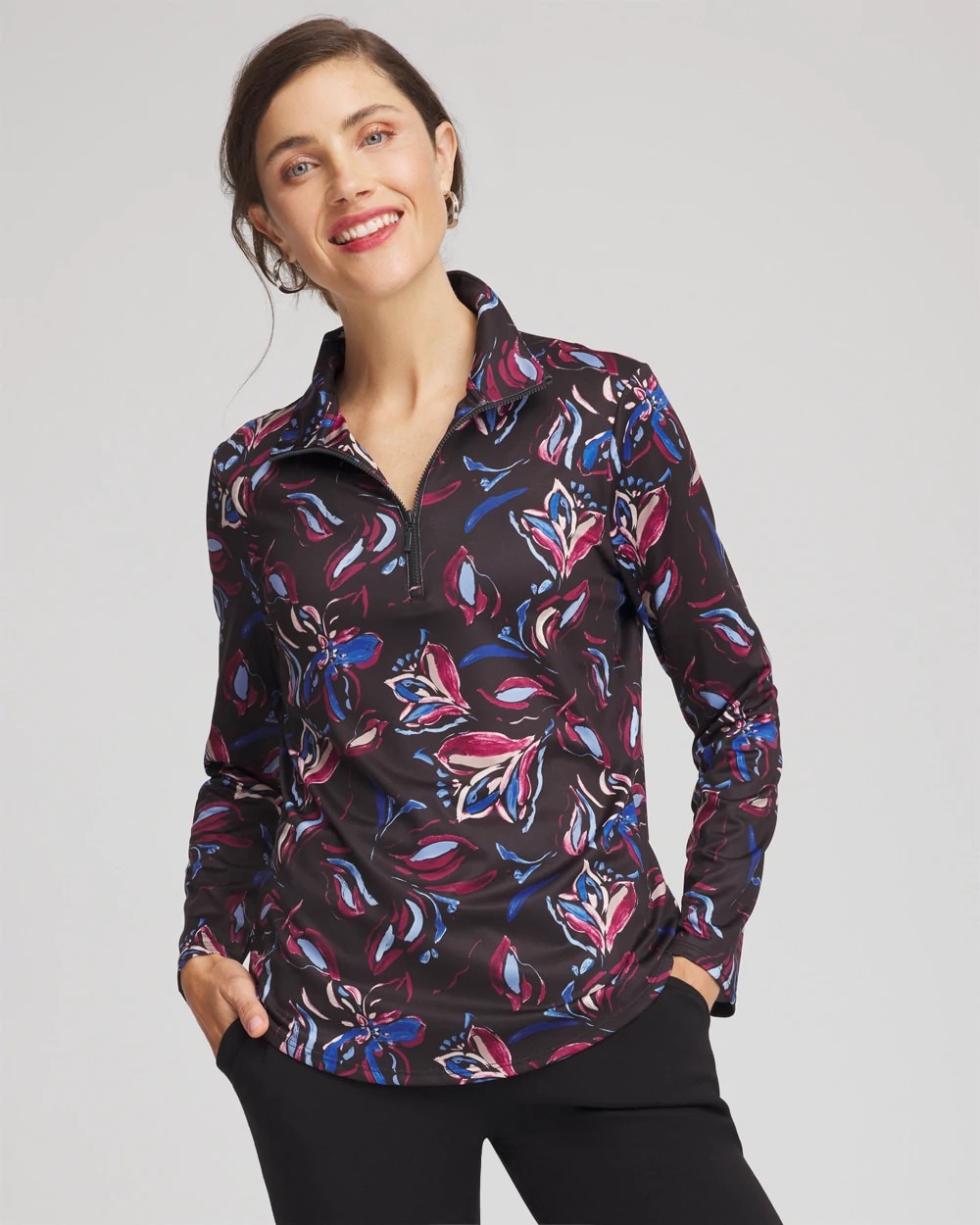 Zenergy® UPF Floral Half-Zip Pullover Top