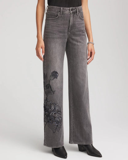 Printed High-Rise Wide-Leg Jean