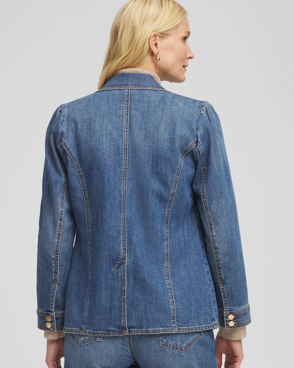 Pearl Brooch Denim Blazer