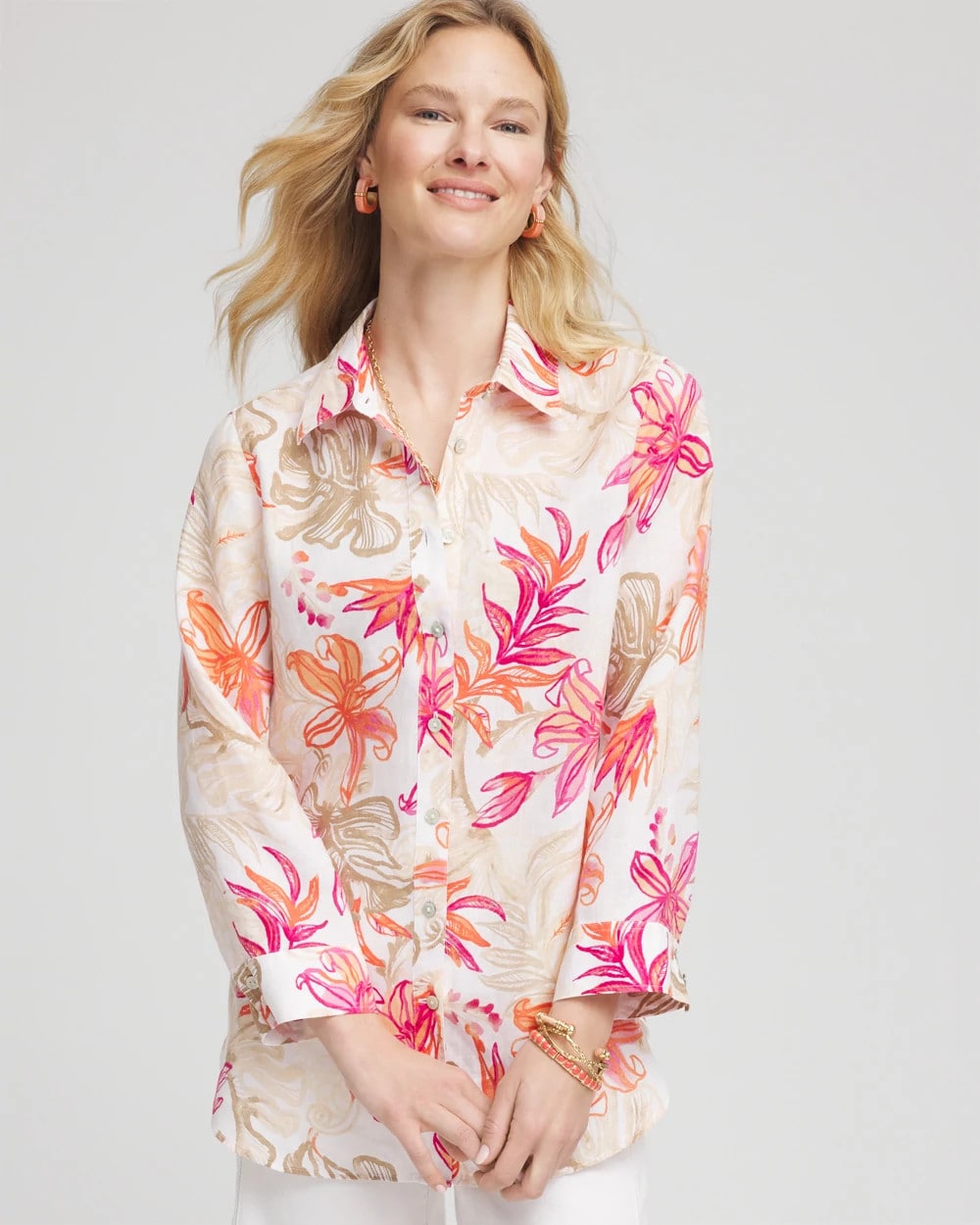 No Iron™ Tropical Floral Linen Shirt