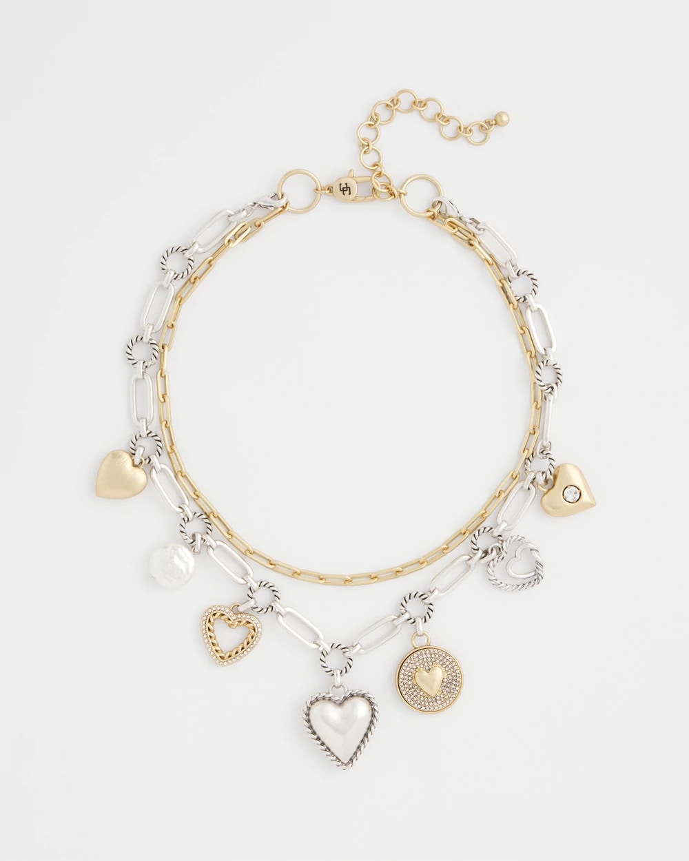 Mixed Metal Heart Charm Necklace