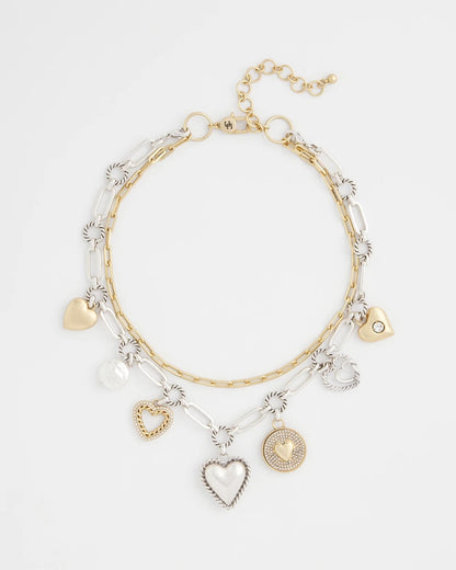 Mixed Metal Heart Charm Necklace