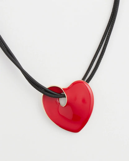 Red Enamel Heart Pendant Necklace