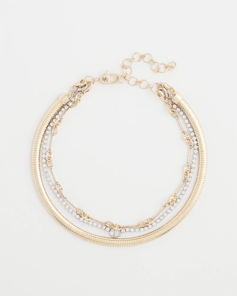 Mixed Metal Link Triple-Strand Necklace