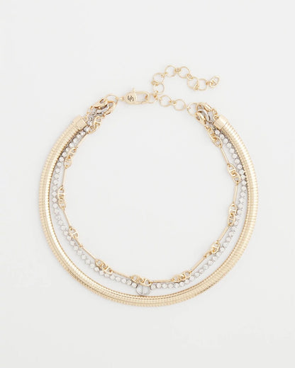 Mixed Metal Link Triple-Strand Necklace