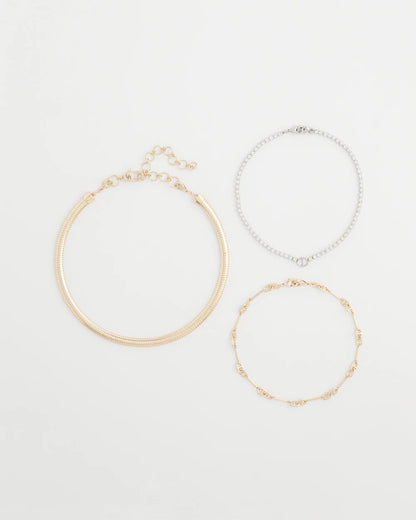 Mixed Metal Link Triple-Strand Necklace