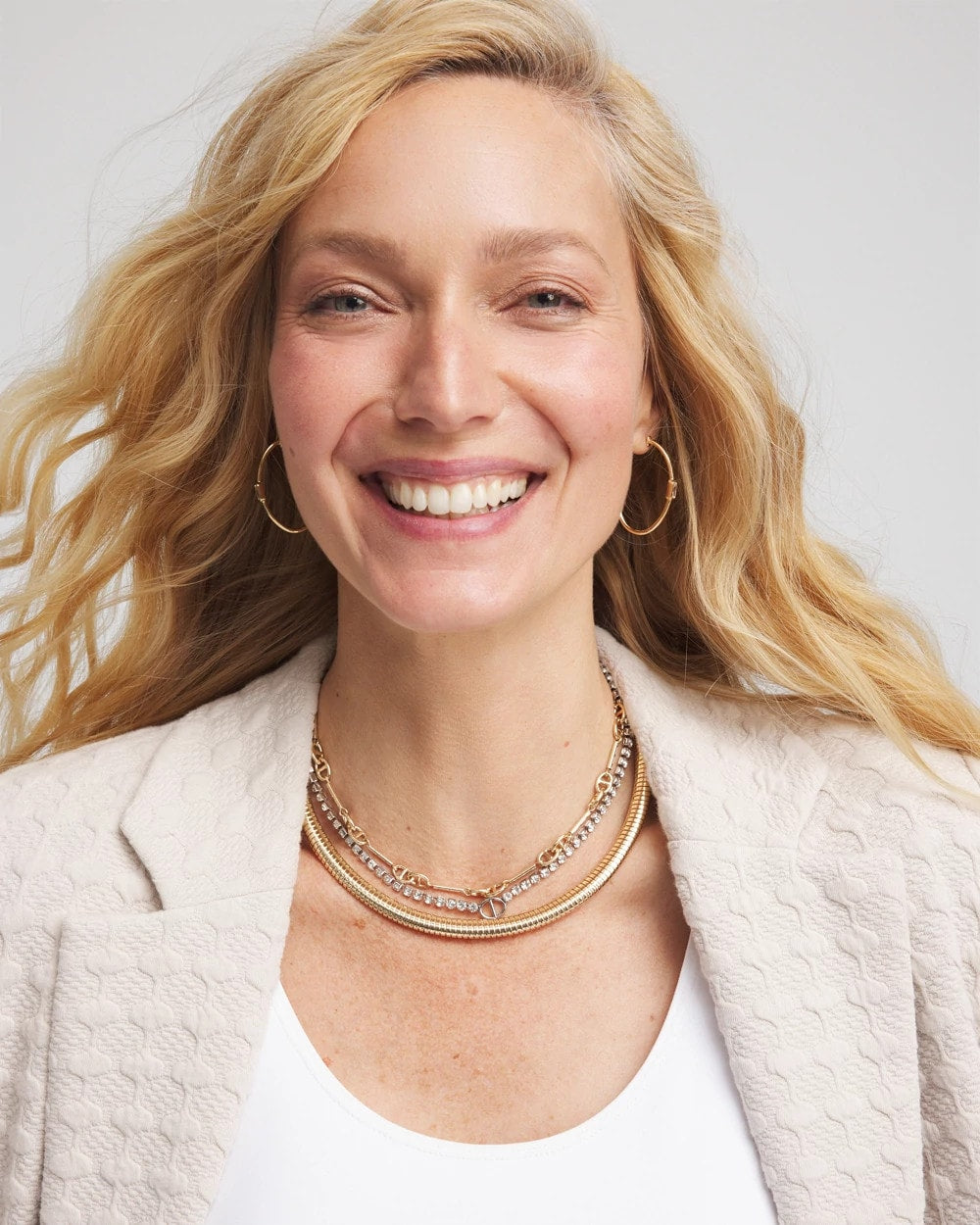 Mixed Metal Link Triple-Strand Necklace