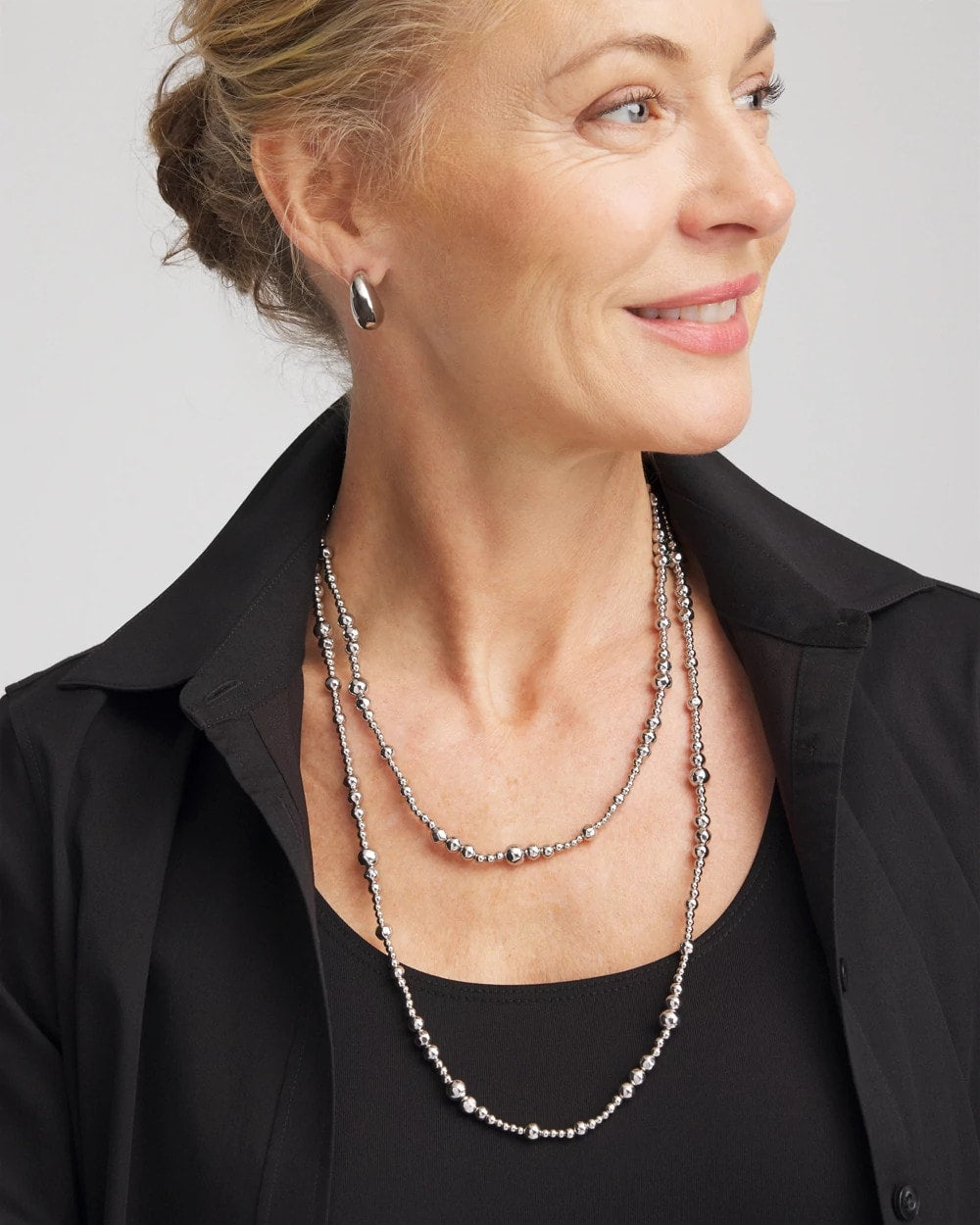 Silvertone Long Beaded Necklace