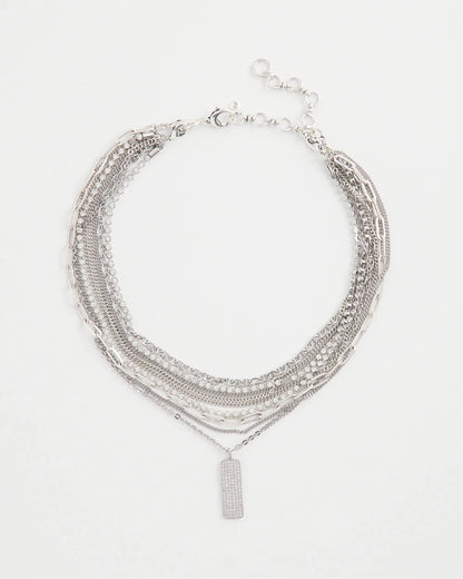 Silver Tone Pave Multistrand Necklace