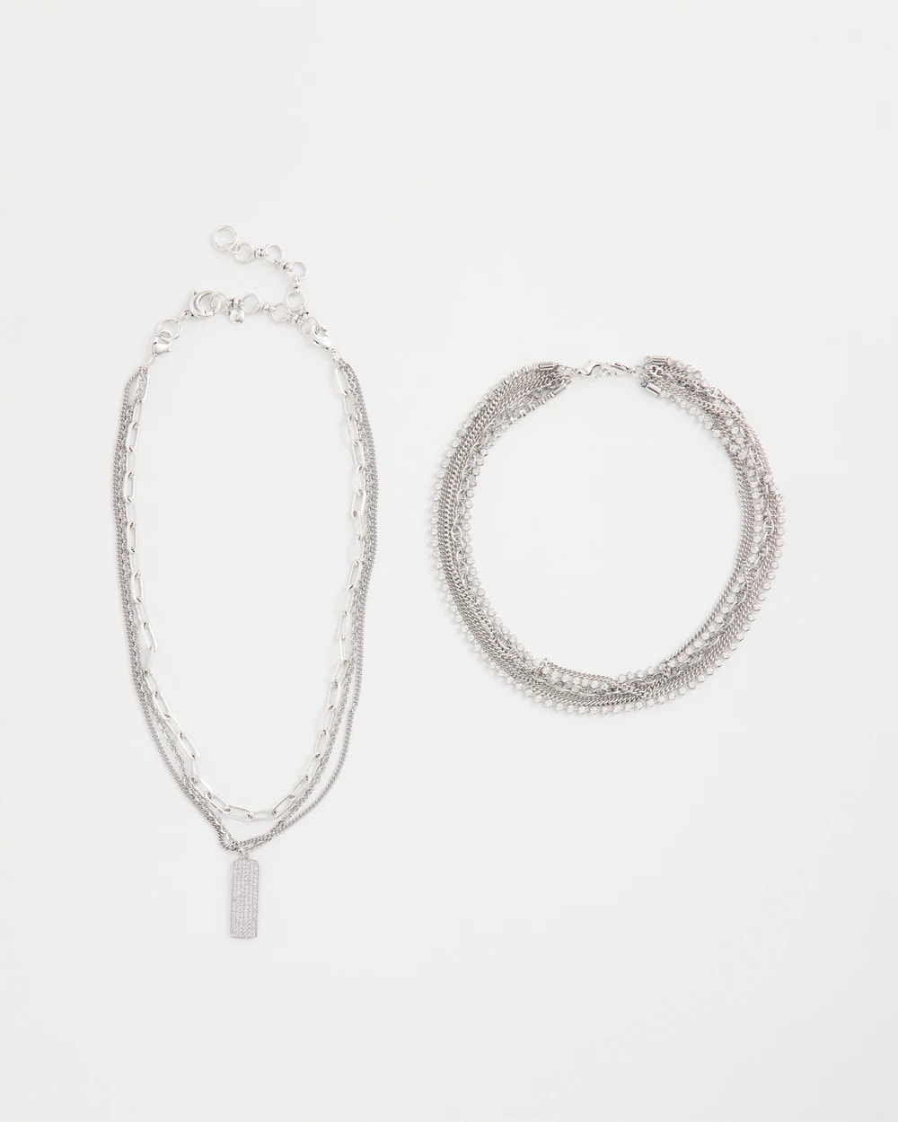 Silver Tone Pave Multistrand Necklace