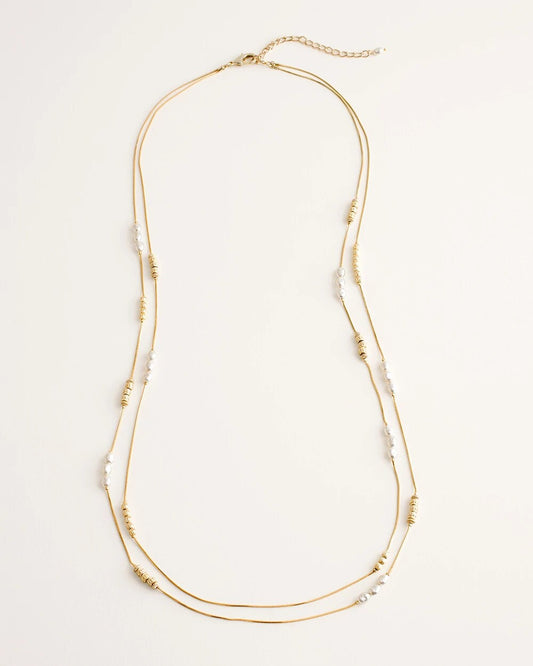 Long Faux-Pearl and Goldtone Double-Strand Necklace