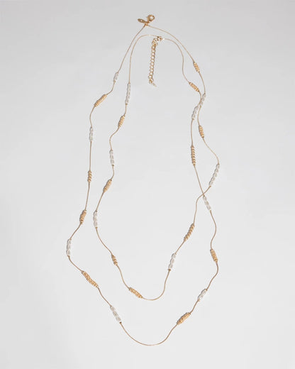 Long Faux-Pearl and Goldtone Double-Strand Necklace