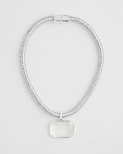 Silvertone Gem Pendant Cord Necklace