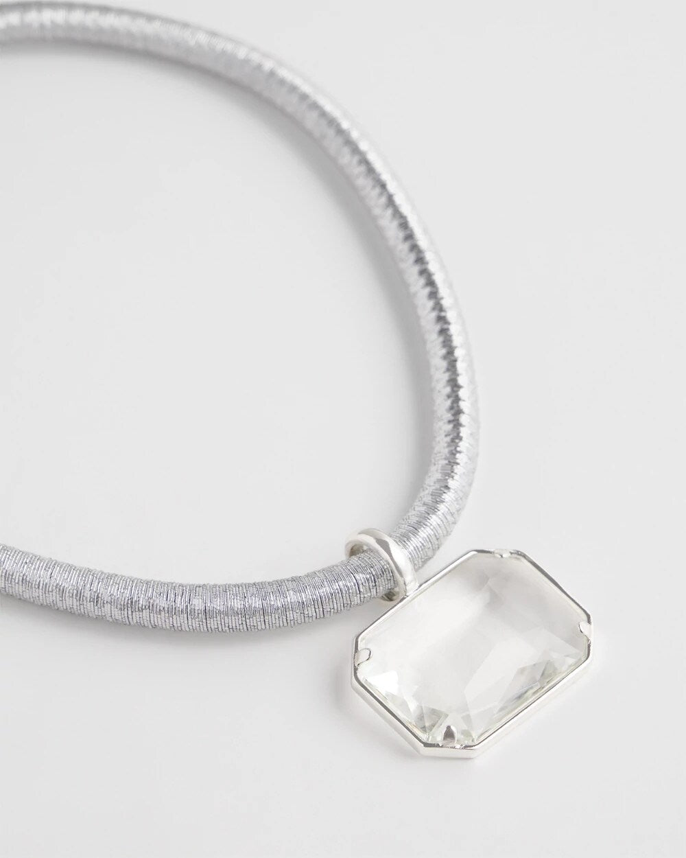 Silvertone Gem Pendant Cord Necklace