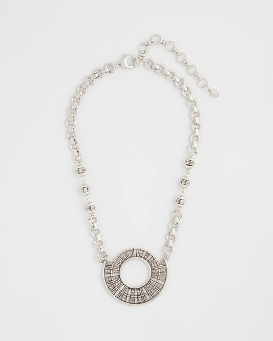 Sparkling Silvertone Circle Pendant Necklace