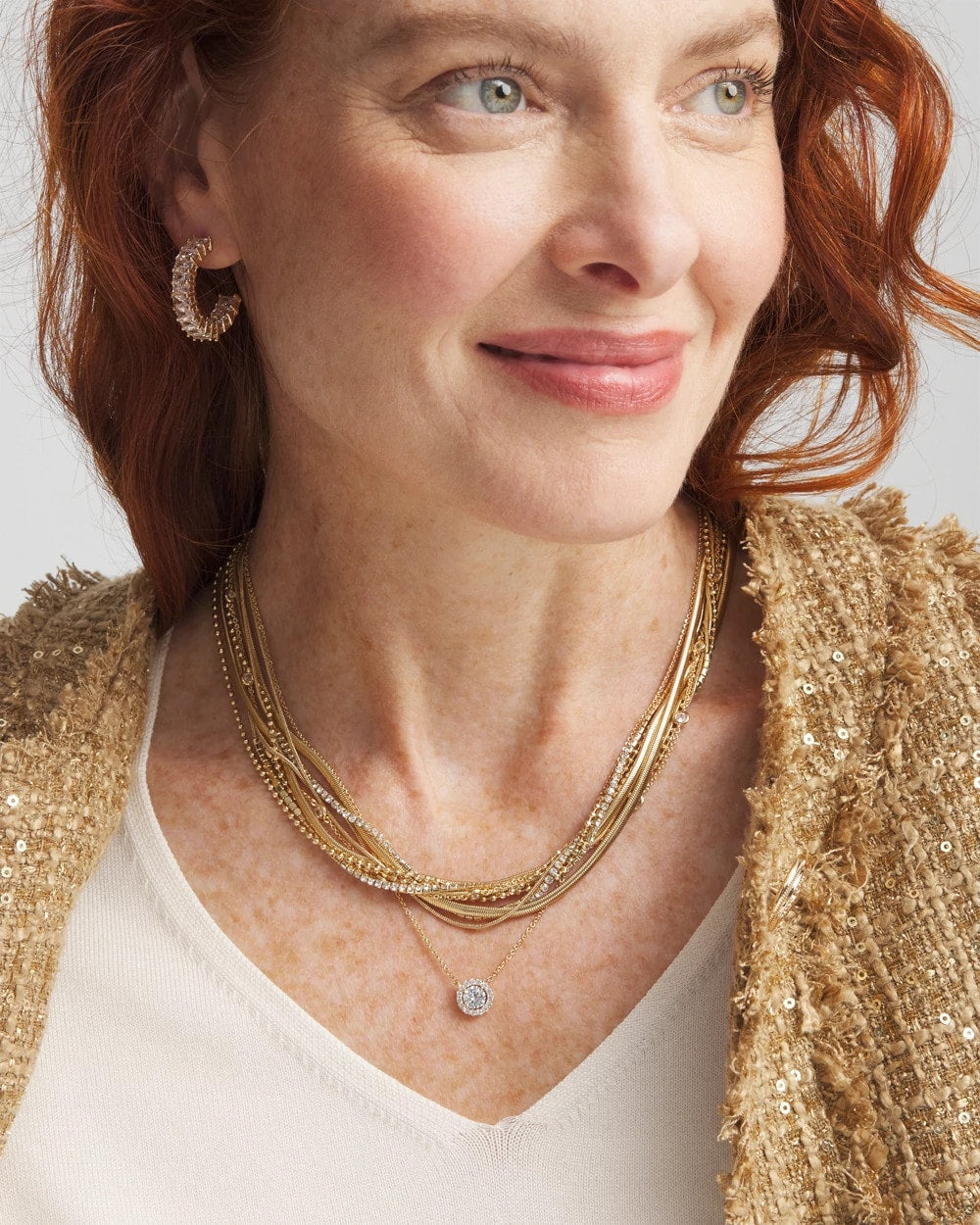 Gold Tone Drop Stone Necklace