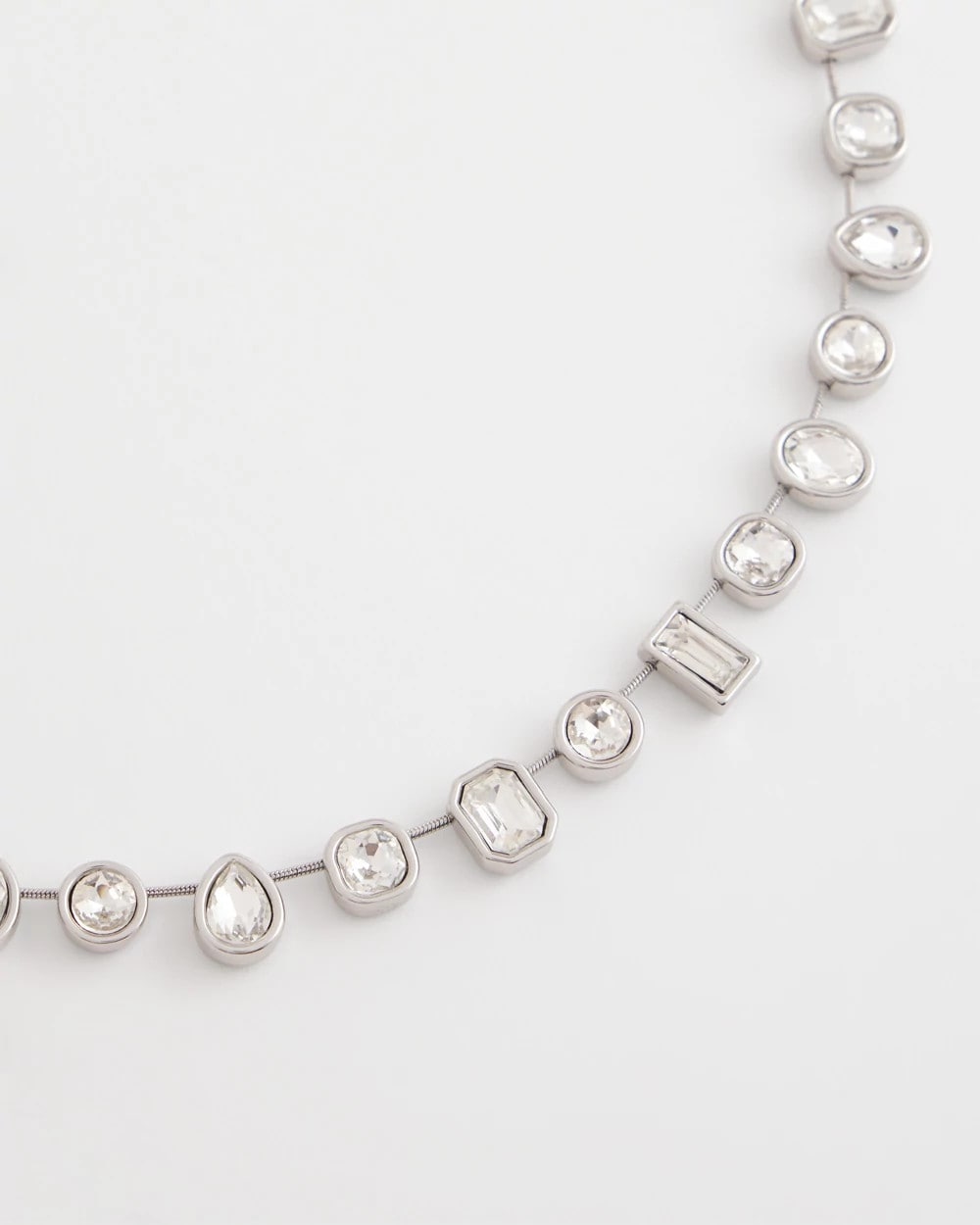 Bezel Set Short Silvertone Necklace