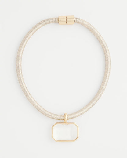 Goldtone Glass Gem Pendant Cord Necklace