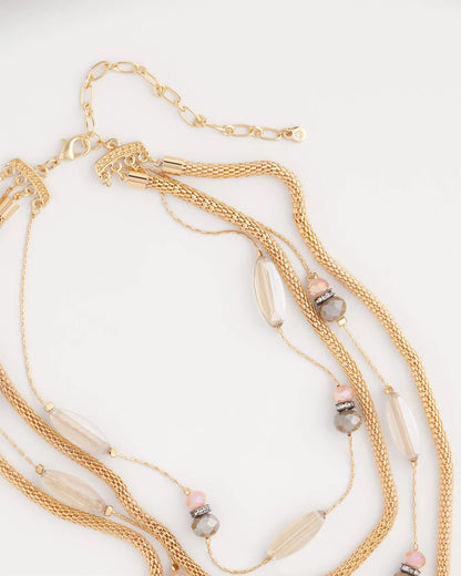 Multistrand Gold & Pink Tone Necklace