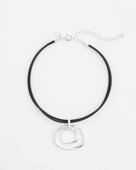 Silver Tone Rings Pendant Necklace