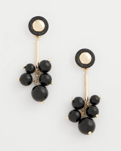 Linear Black Bead Cluster Earrings