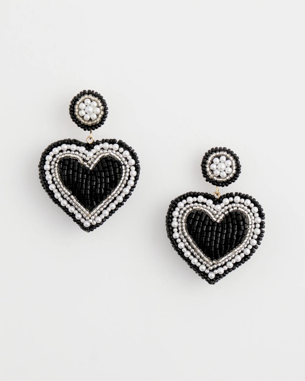 Black Beaded Heart Drop Earrings