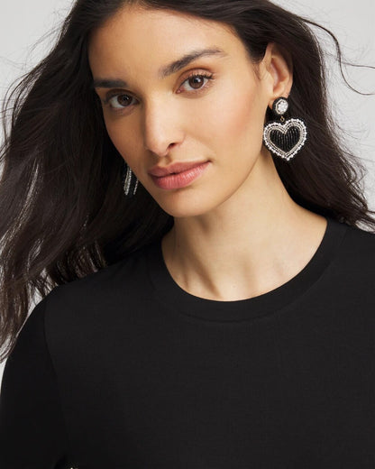 Black Beaded Heart Drop Earrings