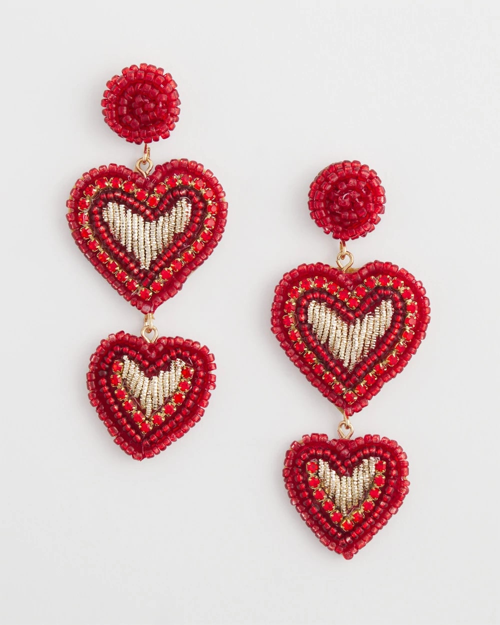 Red Beaded Heart Drop Earrings