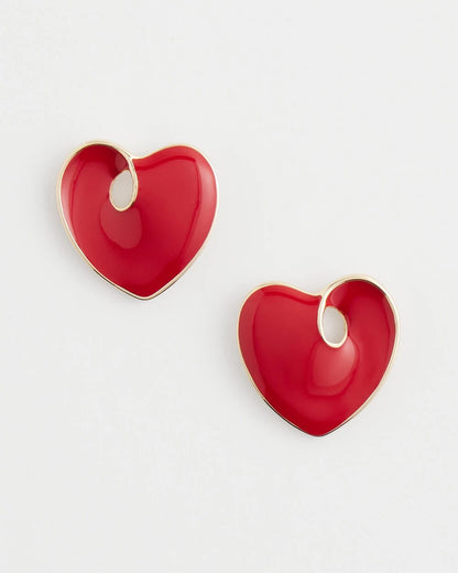 Red Enamel Heart Stud Earrings