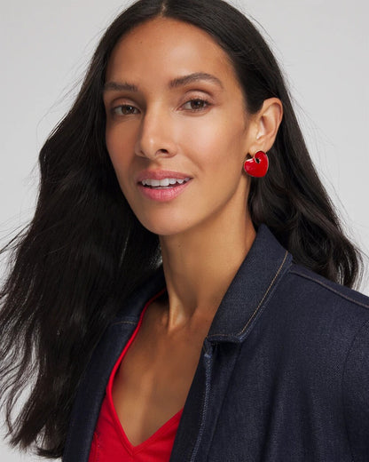 Red Enamel Heart Stud Earrings