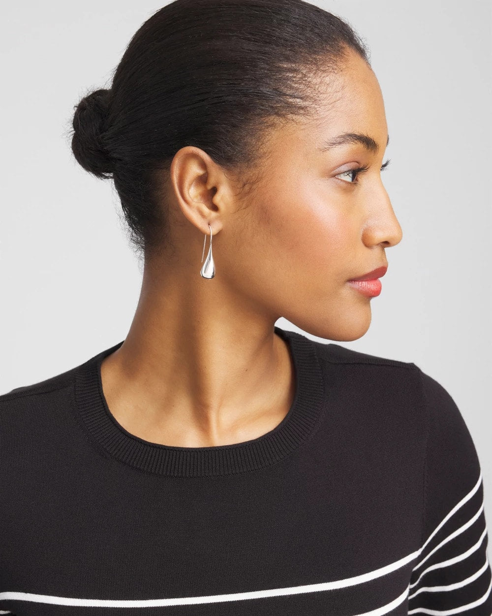 No Droop™ Silver Tone Teardrop Threader Earrings