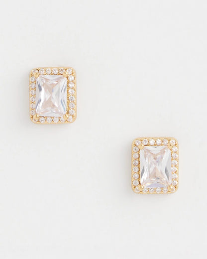 Gold Emerald Cut Stud Earrings
