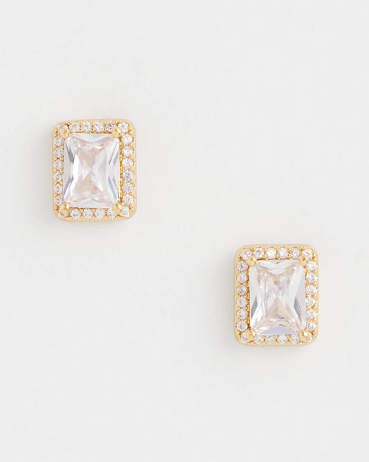 Gold Emerald Cut Stud Earrings