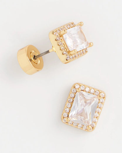 Gold Emerald Cut Stud Earrings