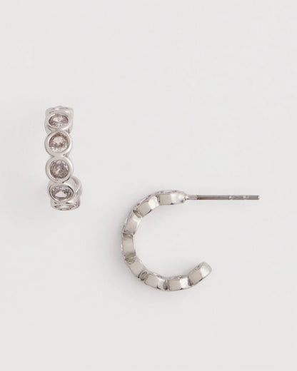 Silvertone Crystal Mini Hoop Earrings