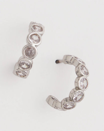 Silvertone Crystal Mini Hoop Earrings