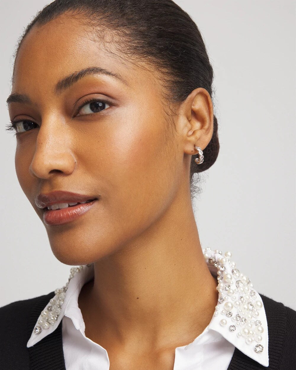 Silvertone Crystal Mini Hoop Earrings