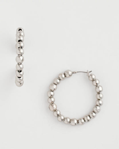 Silvertone Beaded Hoop Earrings