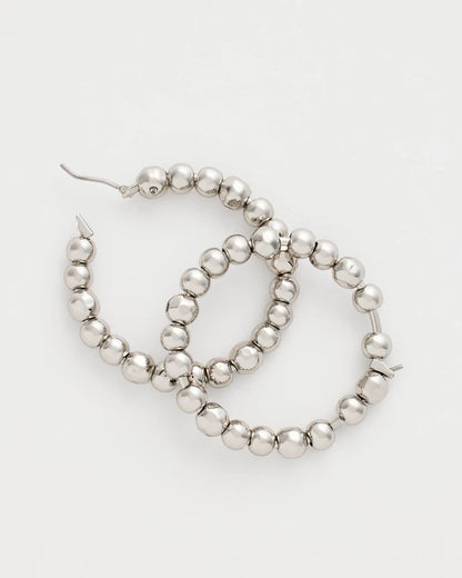 Silvertone Beaded Hoop Earrings