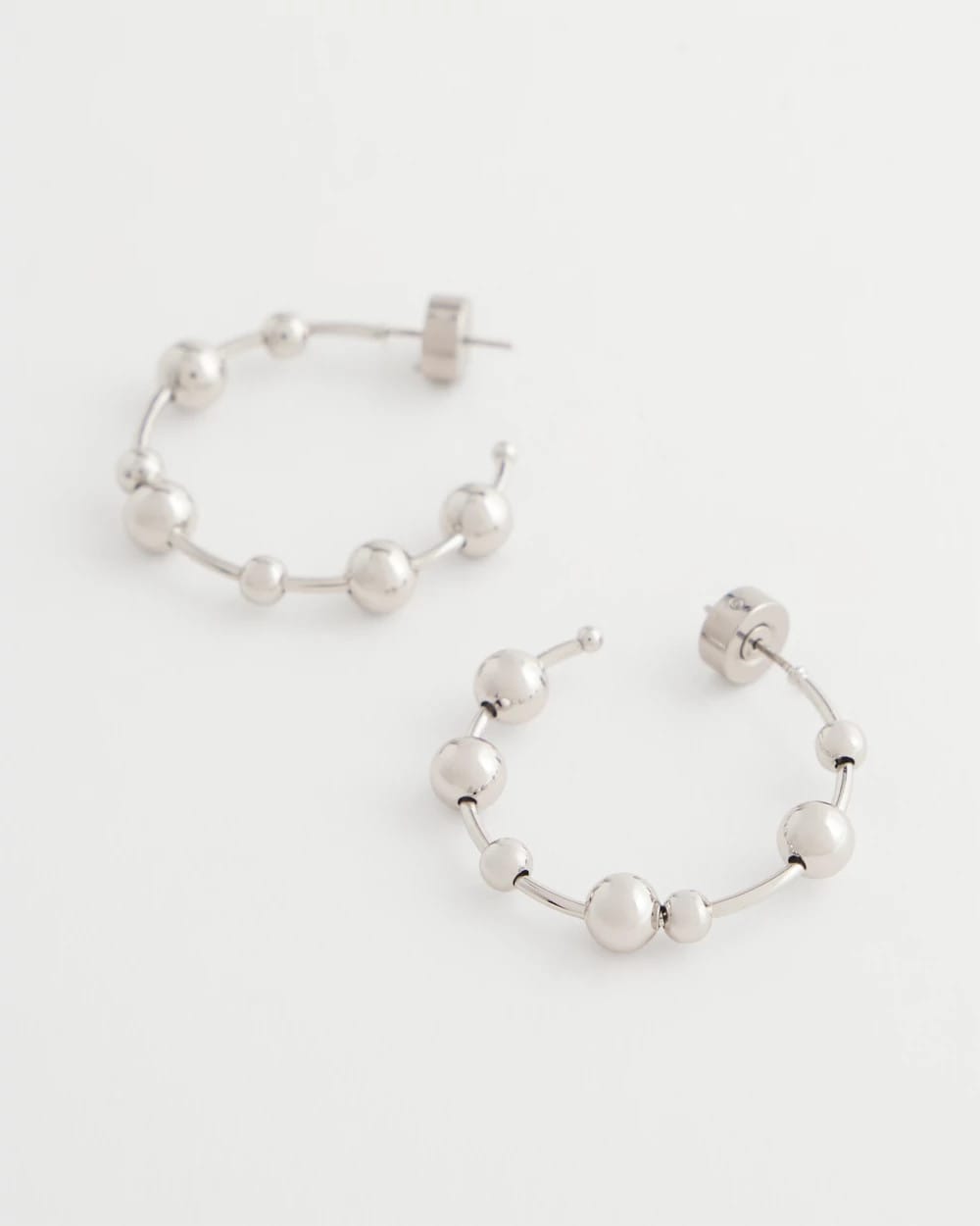 Silvertone Beaded Hoop Earrings