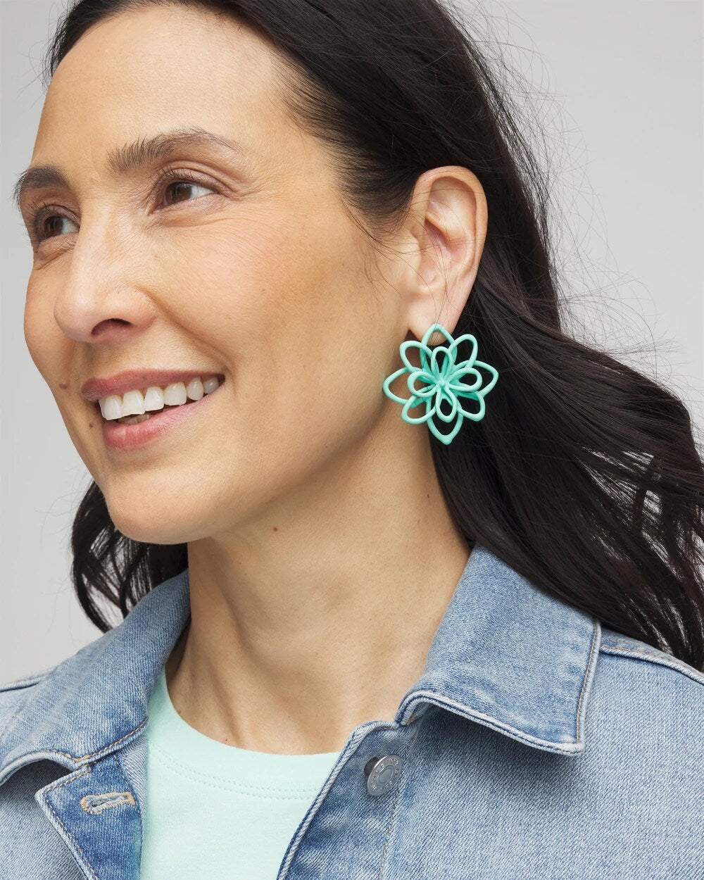 No Droop™ Teal  Flower Stud Earrings