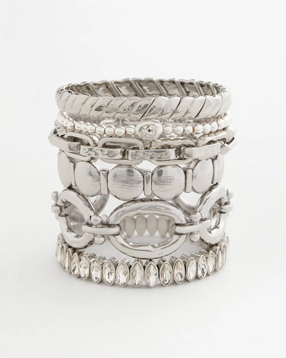 Silver Textured Circle Stretch Bracelet