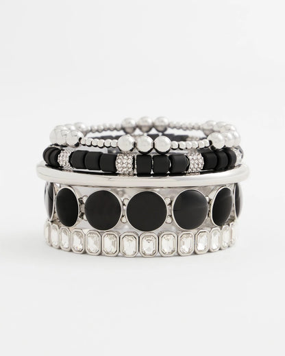 Black Barrel Bead Stretch Bracelet